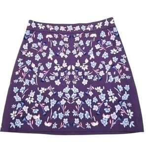LOFT Purple‎ Floral Embroidery A-Line Skirt Ladies Cottage Fairy Date Size 4